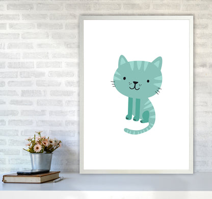 Children&#39;s Animals, Cat Modern Print A1 Oak Frame