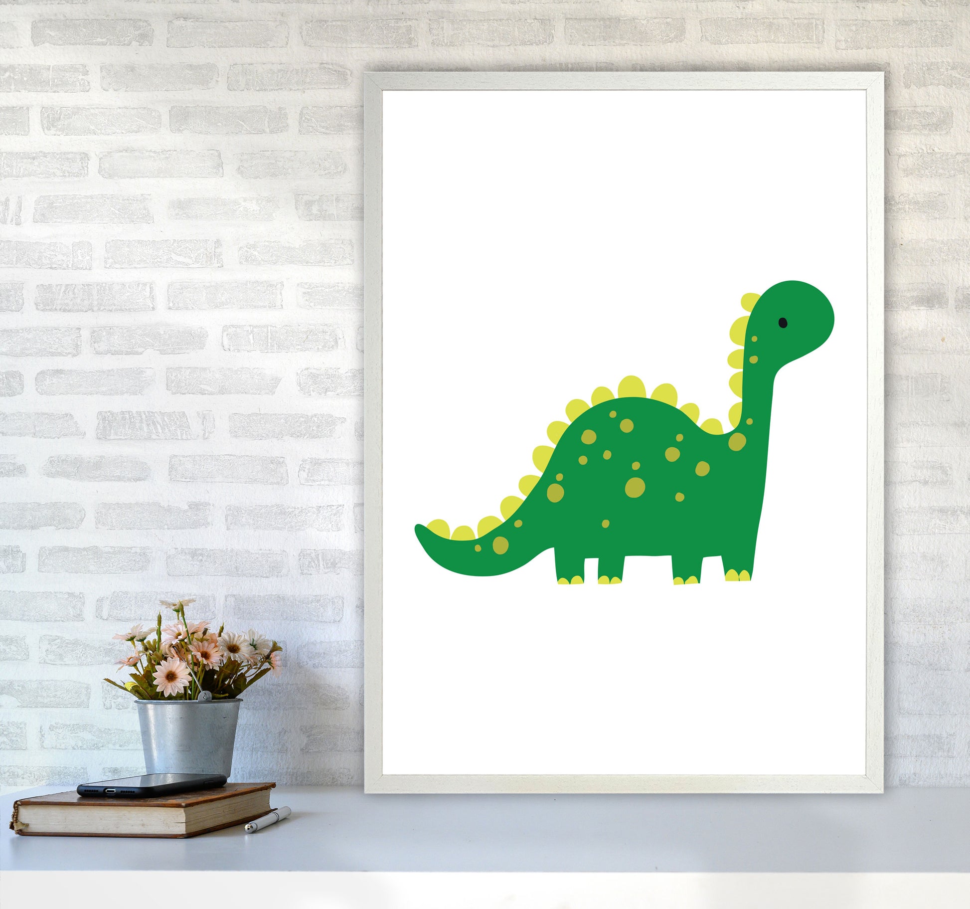 Children&#39;s Animals, Dino Modern Print A1 Oak Frame
