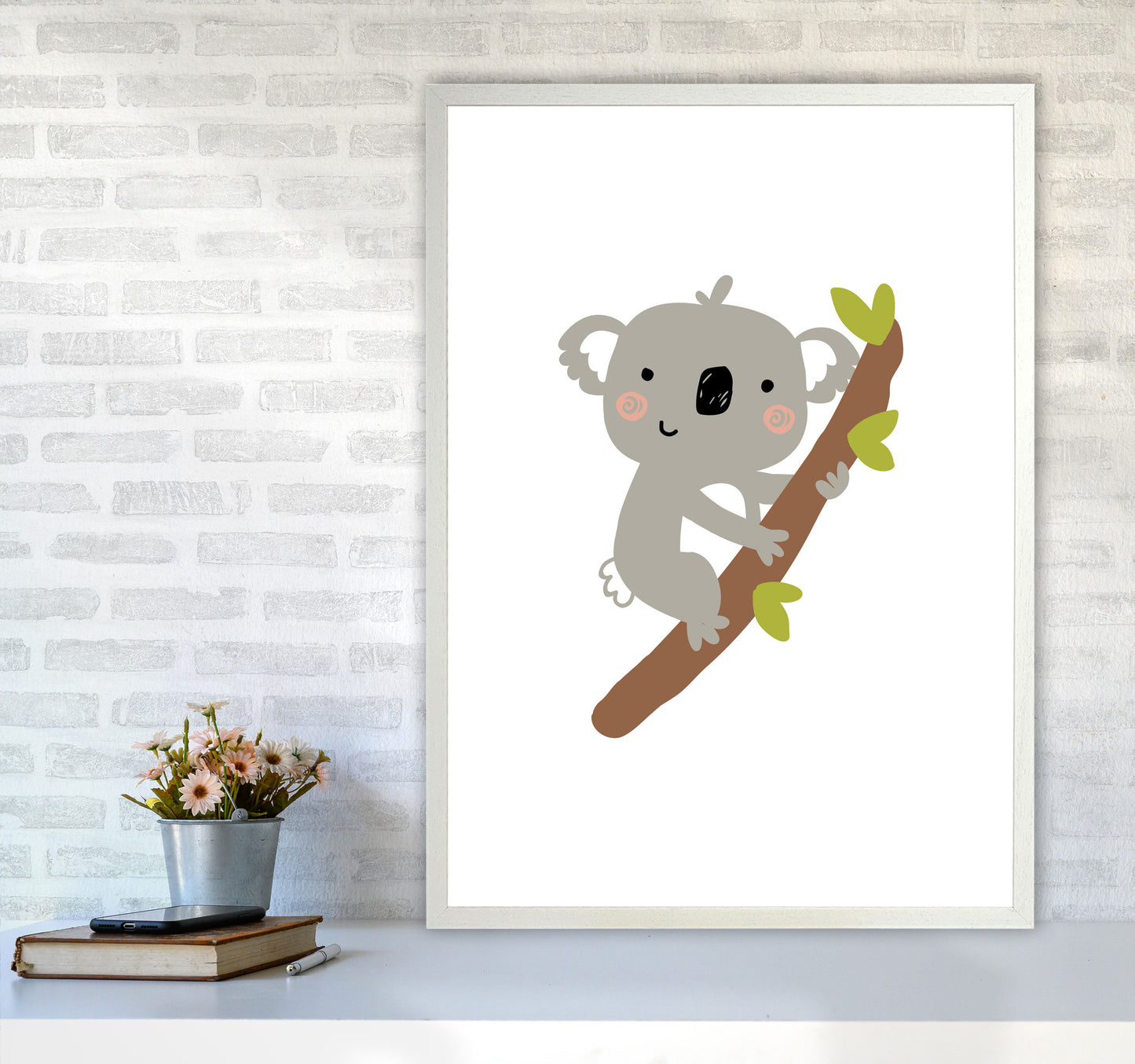 Children&#39;s Animals, Koala Modern Print A1 Oak Frame