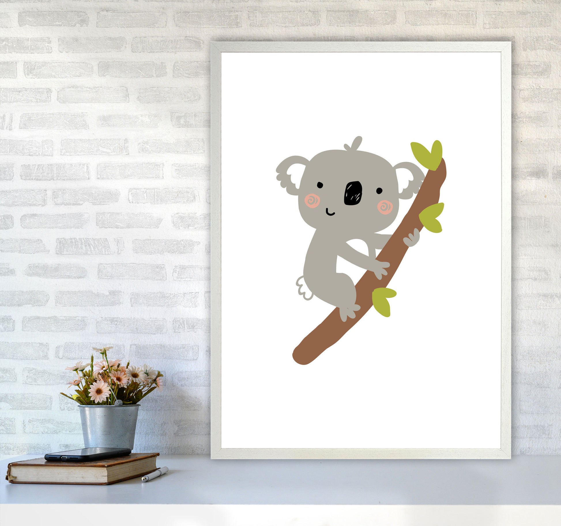 Children&#39;s Animals, Koala Modern Print A1 Oak Frame