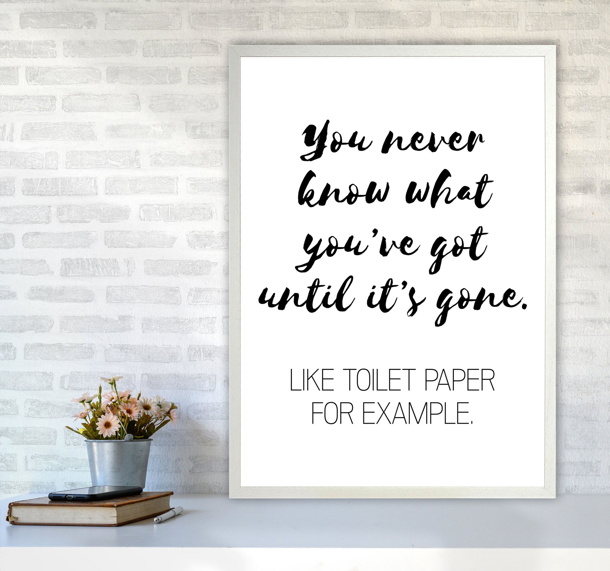 Toilet Paper, Bathroom Modern Print, Framed Bathroom Wall Art A1 Oak Frame