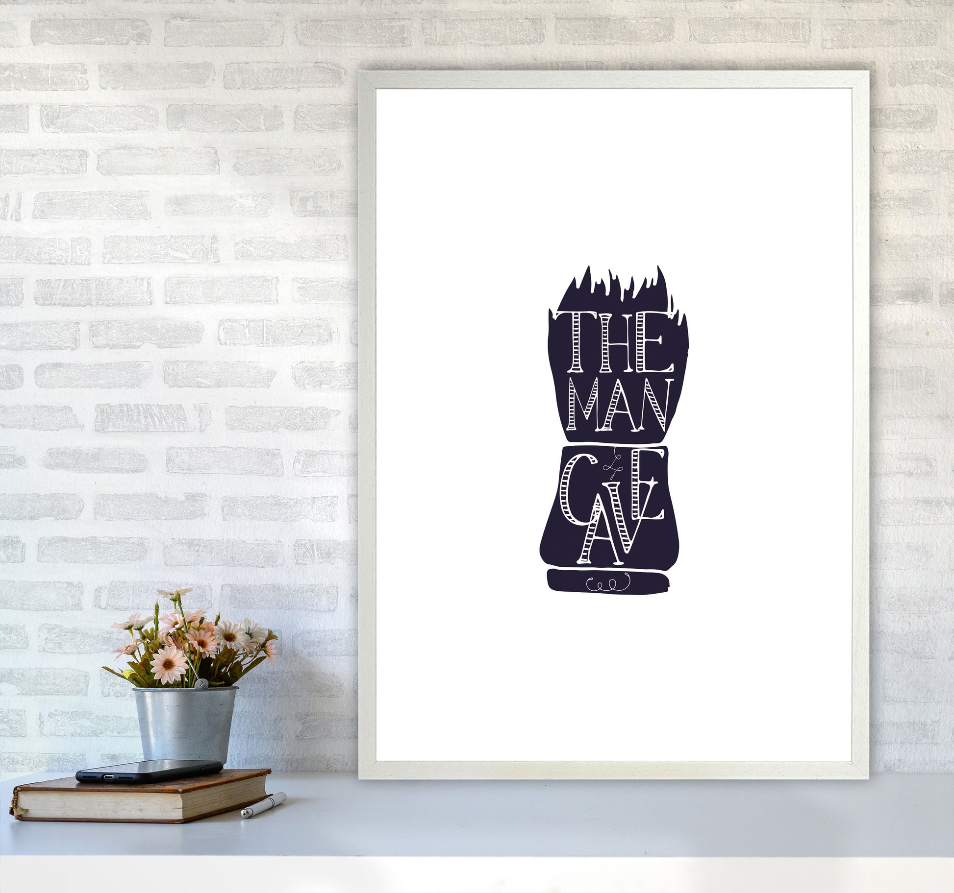 The Man Cave 2 Modern Print, Framed Bathroom Wall Art A1 Oak Frame