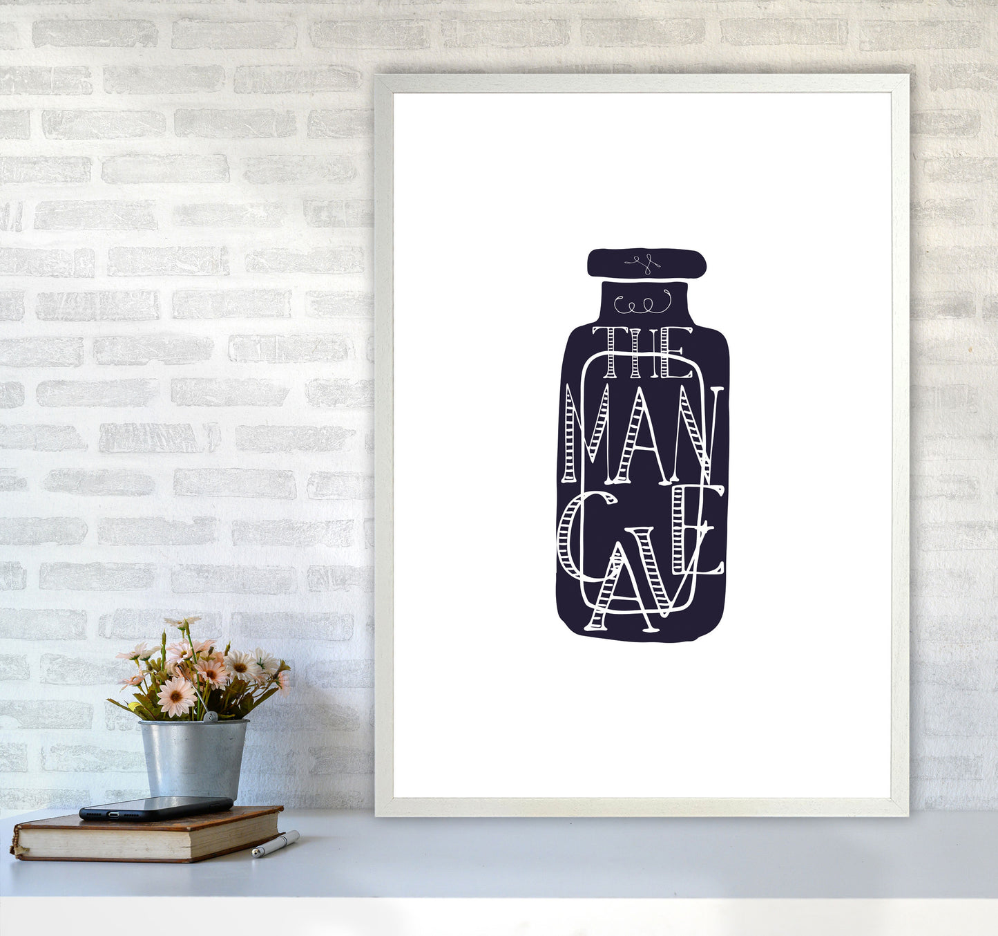 The Man Cave 3 Modern Print, Framed Bathroom Wall Art A1 Oak Frame