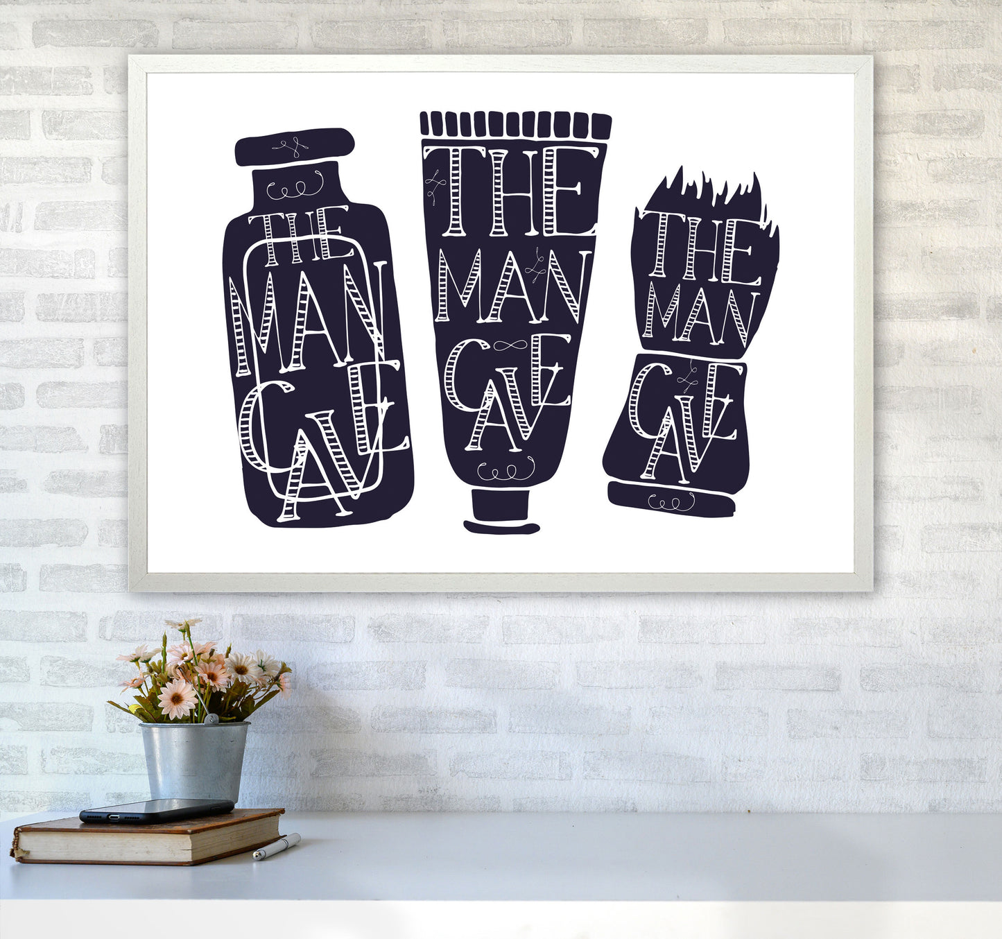 The Man Cave 4 Modern Print, Framed Bathroom Wall Art A1 Oak Frame