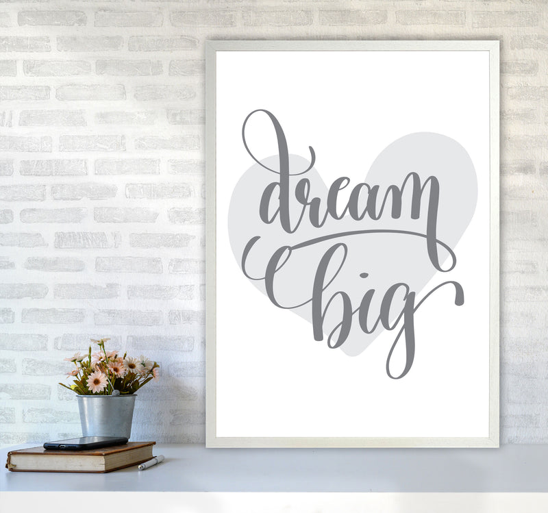 Dream Big Grey Heart Framed Nursey Wall Art Print A1 Oak Frame