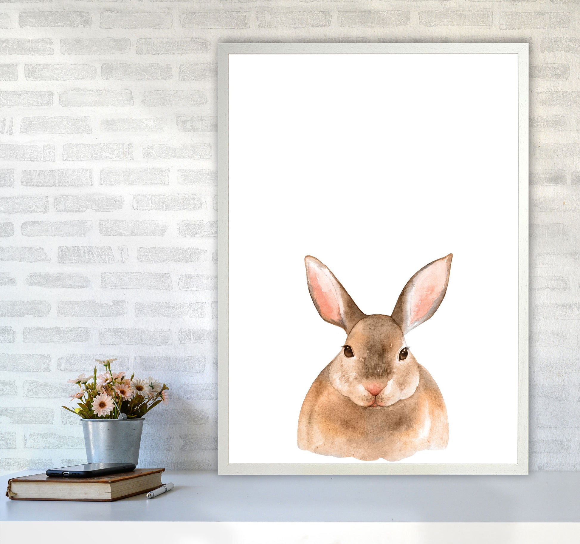 Forest Friends, Cute Bunny Modern Print Animal Art Print A1 Oak Frame