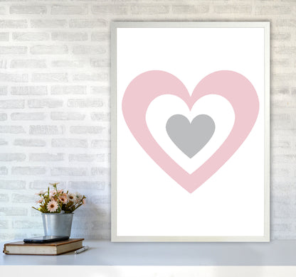 Pink And Grey Heart Modern Print A1 Oak Frame