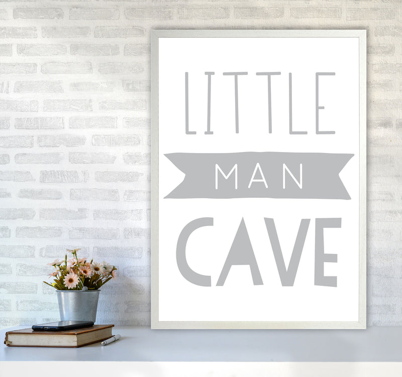 Little Man Cave Grey Banner Framed Nursey Wall Art Print A1 Oak Frame