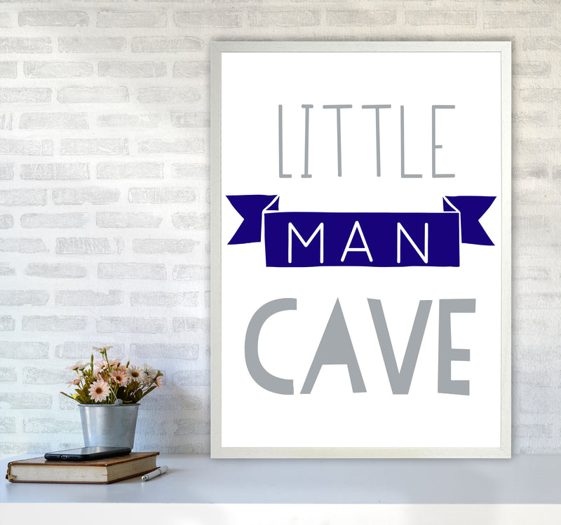 Little Man Cave Navy Banner Framed Nursey Wall Art Print A1 Oak Frame
