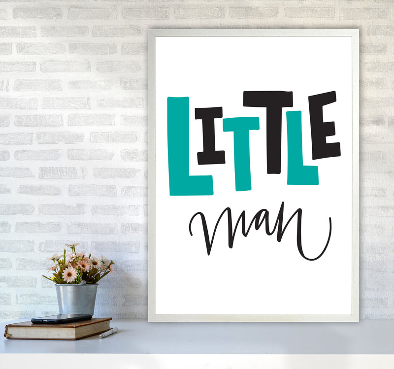 Little Man Teal And Black Framed Nursey Wall Art Print A1 Oak Frame