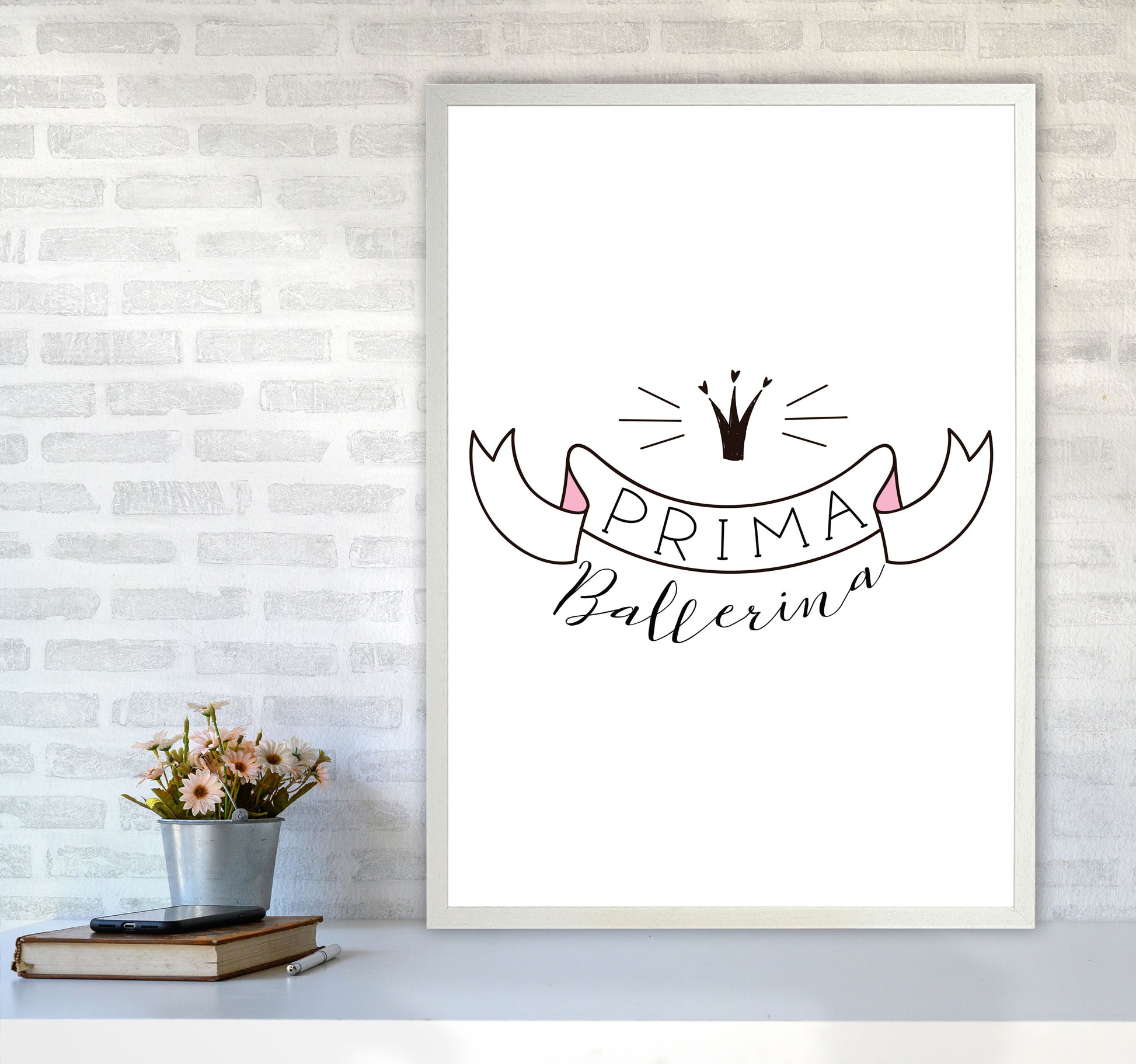 Prima Ballerina Framed Nursey Wall Art Print A1 Oak Frame