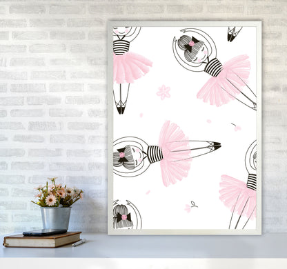Ballerina Repeat Pattern Framed Nursey Wall Art Print A1 Oak Frame