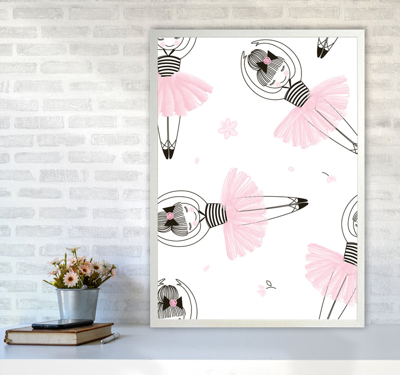 Ballerina Repeat Pattern Framed Nursey Wall Art Print A1 Oak Frame