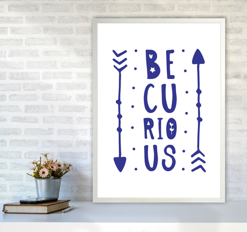 Be Curious Navy Framed Typography Wall Art Print A1 Oak Frame
