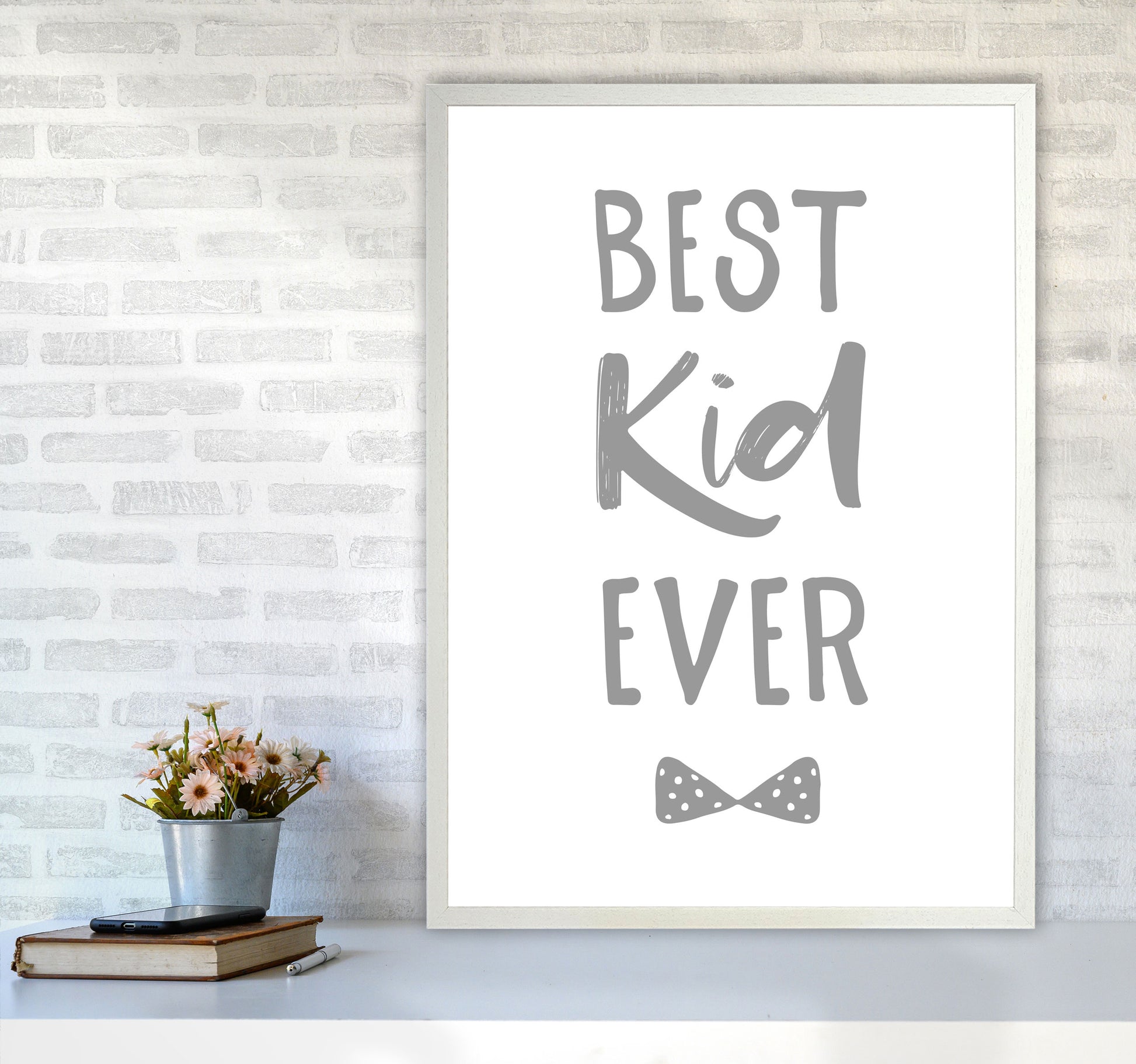 Best Kid Ever Grey Framed Nursey Wall Art Print A1 Oak Frame
