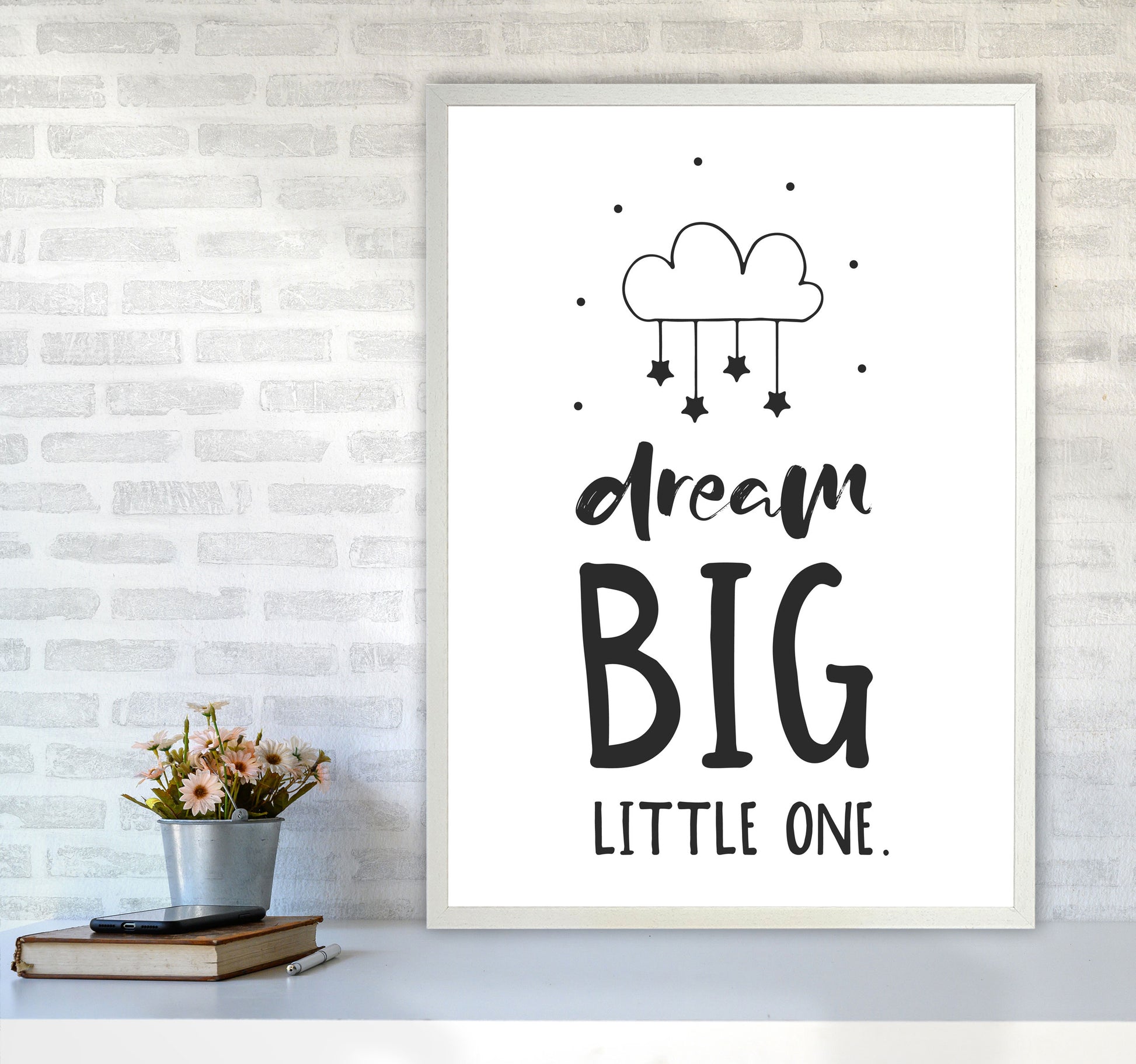 Dream Big Little One Black Framed Nursey Wall Art Print A1 Oak Frame
