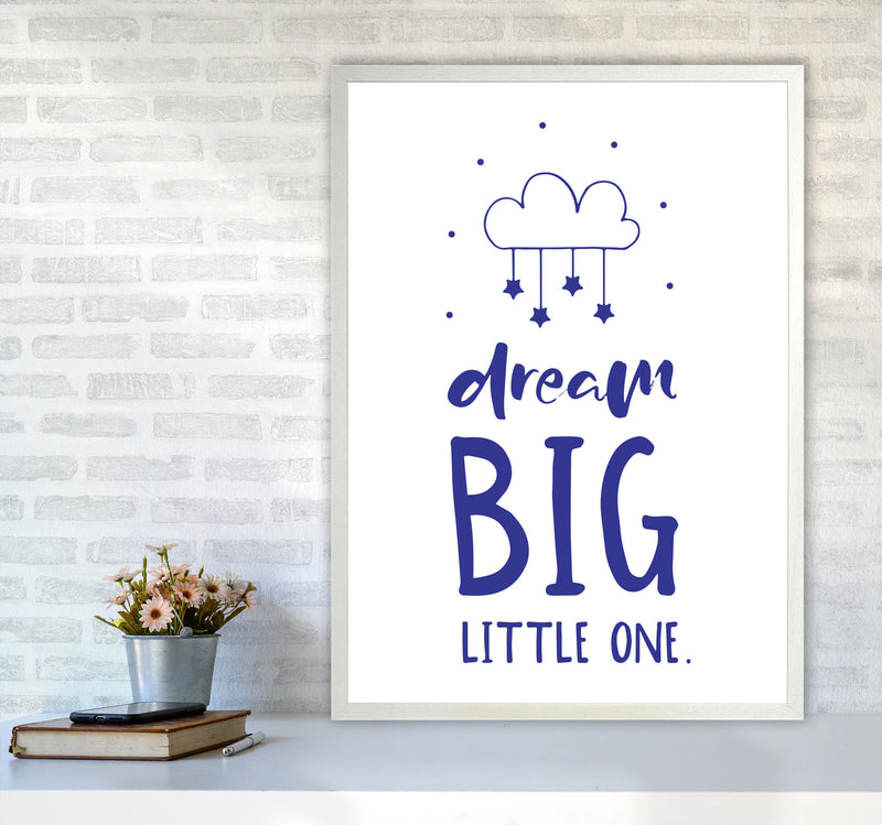 Dream Big Little One Navy Framed Nursey Wall Art Print A1 Oak Frame
