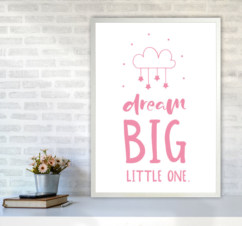 Dream Big Little One Pink Framed Nursey Wall Art Print A1 Oak Frame