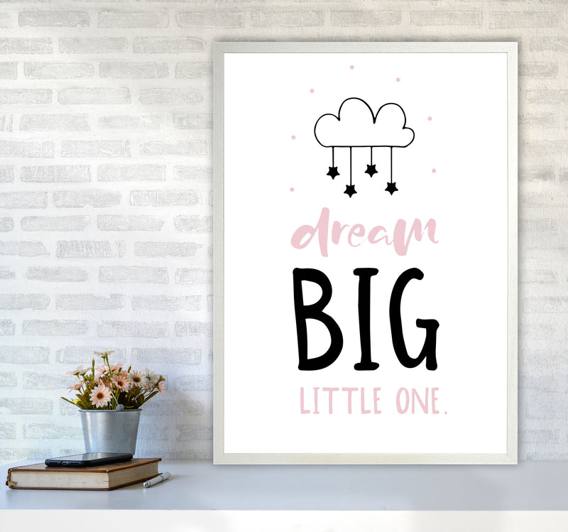 Dream Big Little One Pink And Black Framed Nursey Wall Art Print A1 Oak Frame