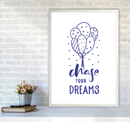 Chase Your Dreams Navy Framed Typography Wall Art Print A1 Oak Frame