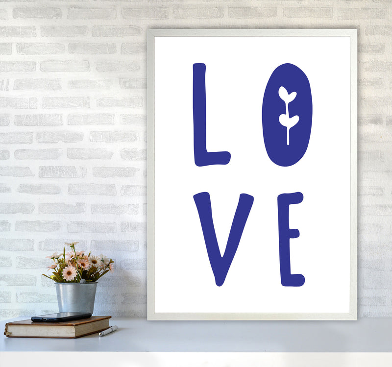 Love Navy Framed Typography Wall Art Print A1 Oak Frame