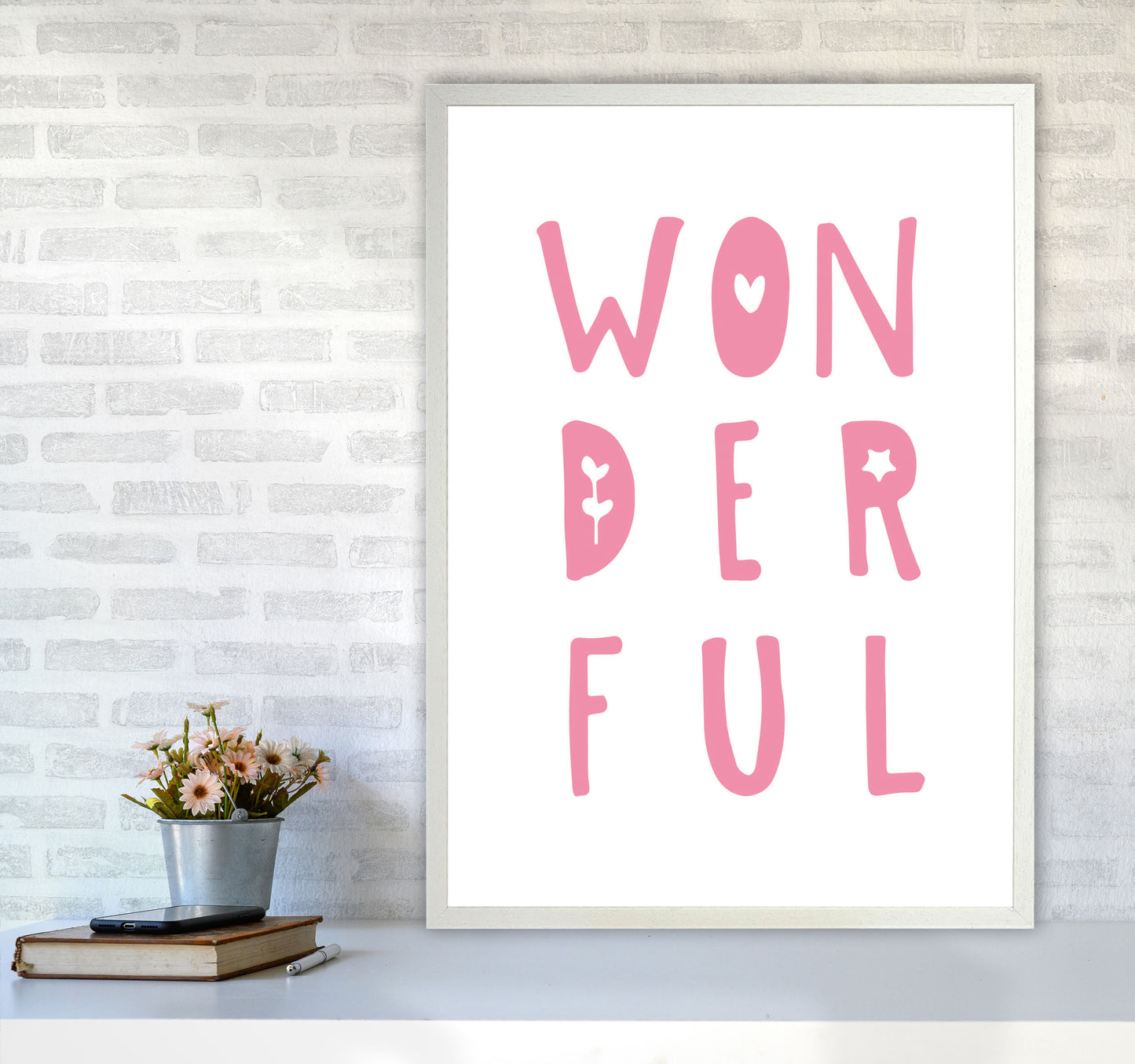 Wonderful Pink Framed Nursey Wall Art Print A1 Oak Frame