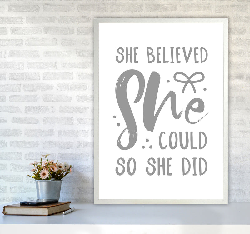 She Believed She Could So She Did Grey Modern Print A1 Oak Frame