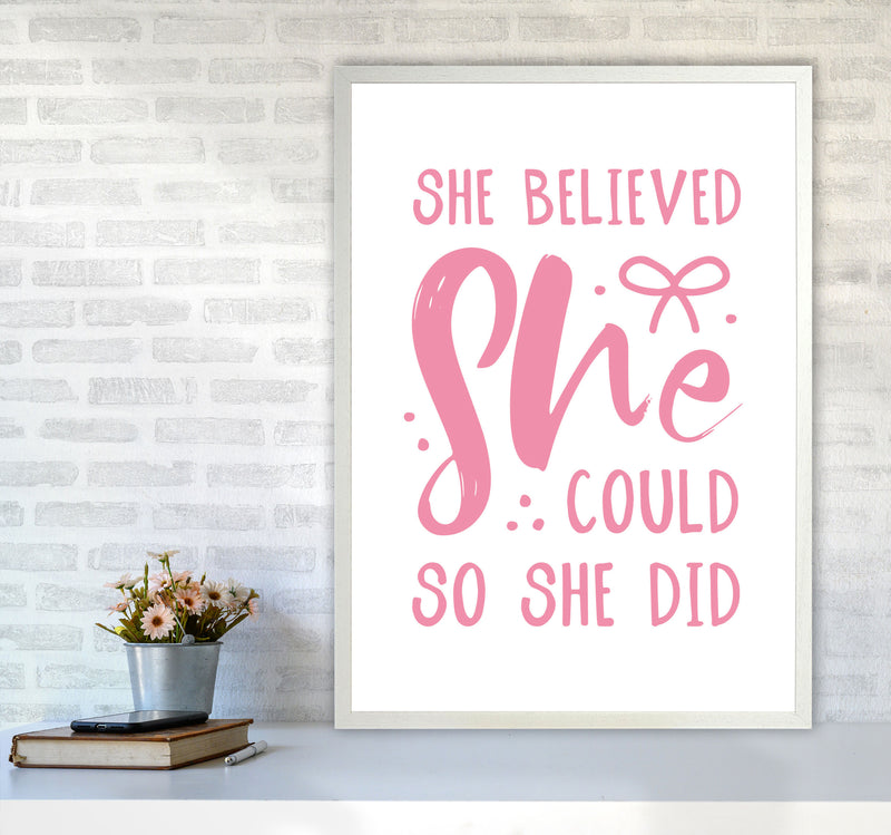 She Believed She Could So She Did Bright Pink Modern Print A1 Oak Frame