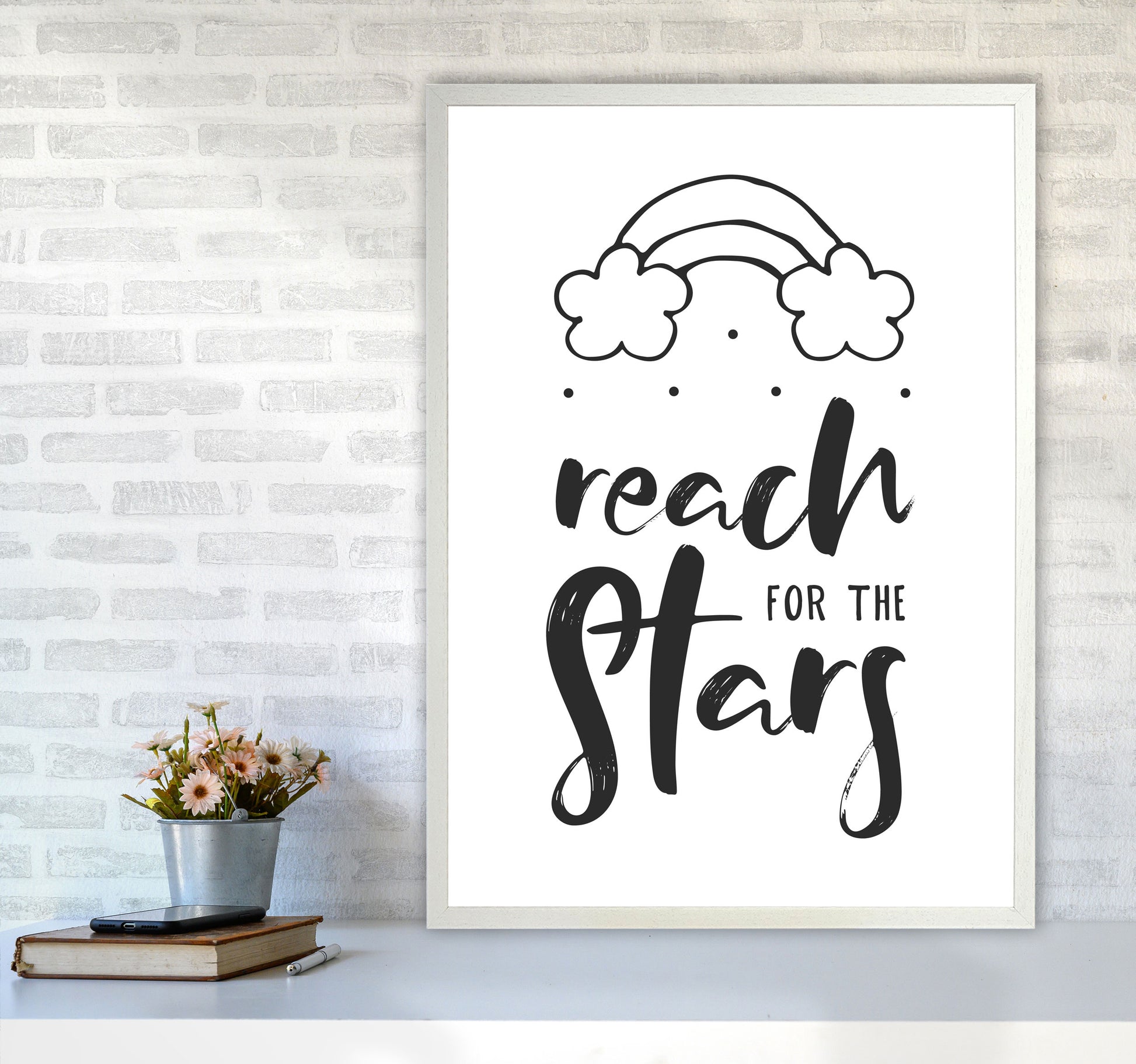 Reach For The Stars Black Modern Print A1 Oak Frame