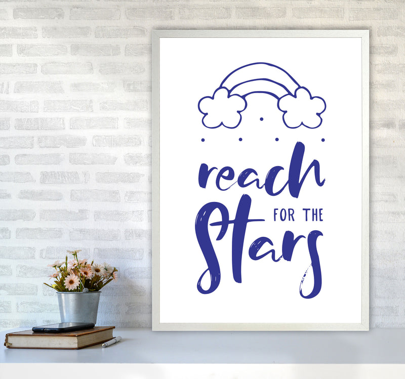 Reach For The Stars Navy Modern Print A1 Oak Frame