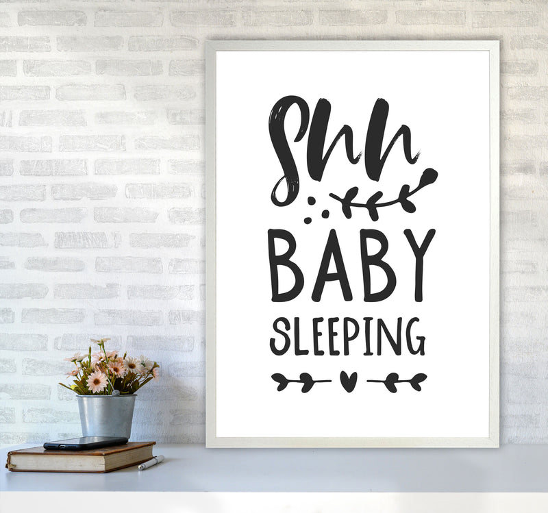 Shh Baby Sleeping Black Framed Nursey Wall Art Print A1 Oak Frame