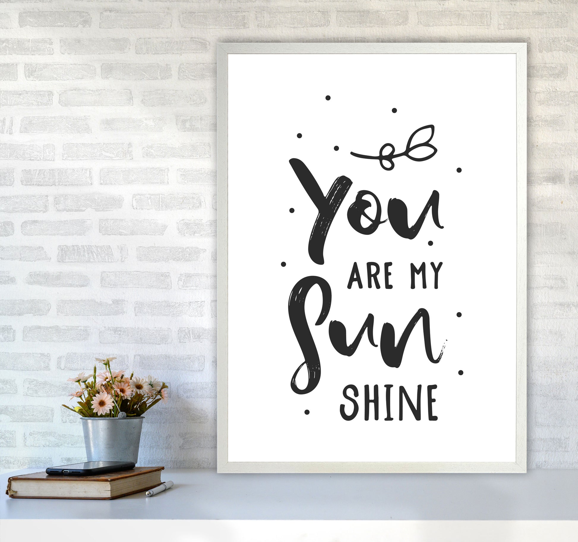 You Are My Sunshine Black Modern Print A1 Oak Frame