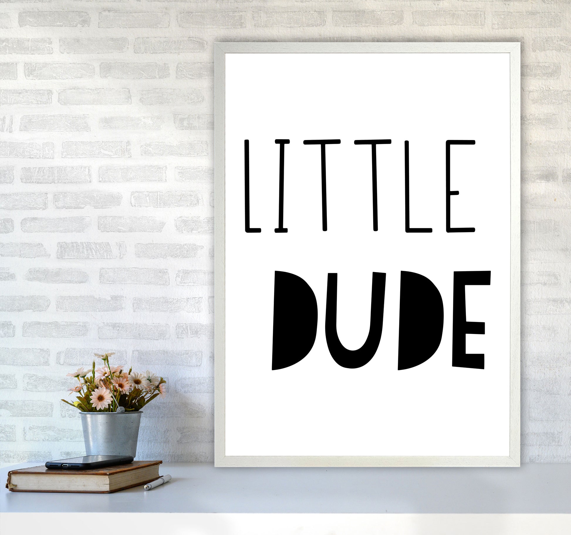 Little Dude Black Framed Nursey Wall Art Print A1 Oak Frame