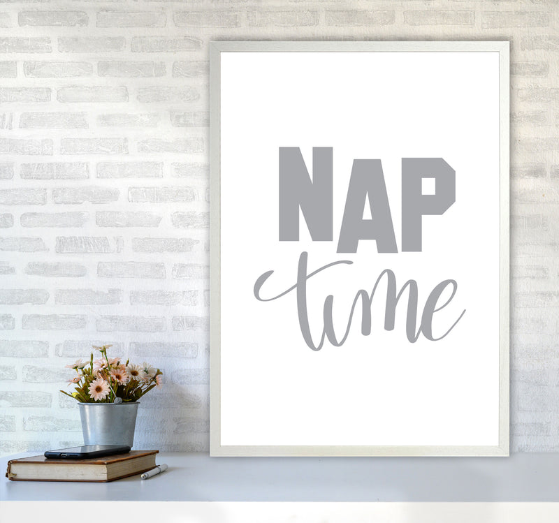 Nap Time Grey Framed Typography Wall Art Print A1 Oak Frame
