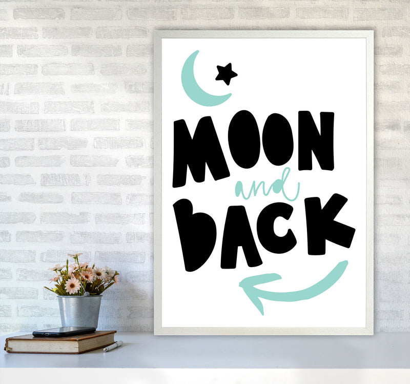 Moon And Back Black And Mint Framed Typography Wall Art Print A1 Oak Frame