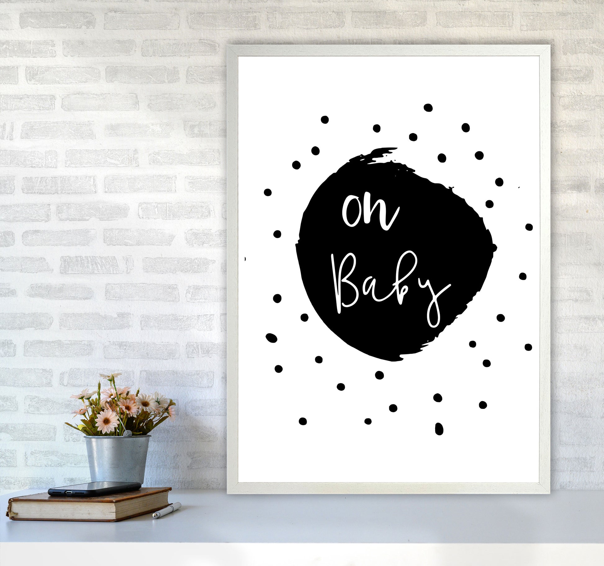 Oh Baby Black Framed Typography Wall Art Print A1 Oak Frame
