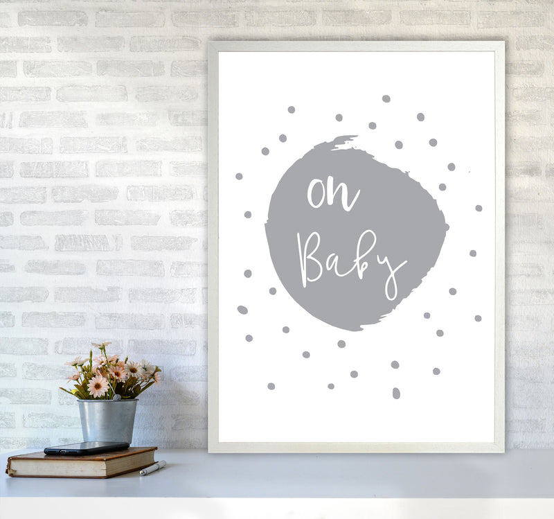 Oh Baby Grey Framed Typography Wall Art Print A1 Oak Frame