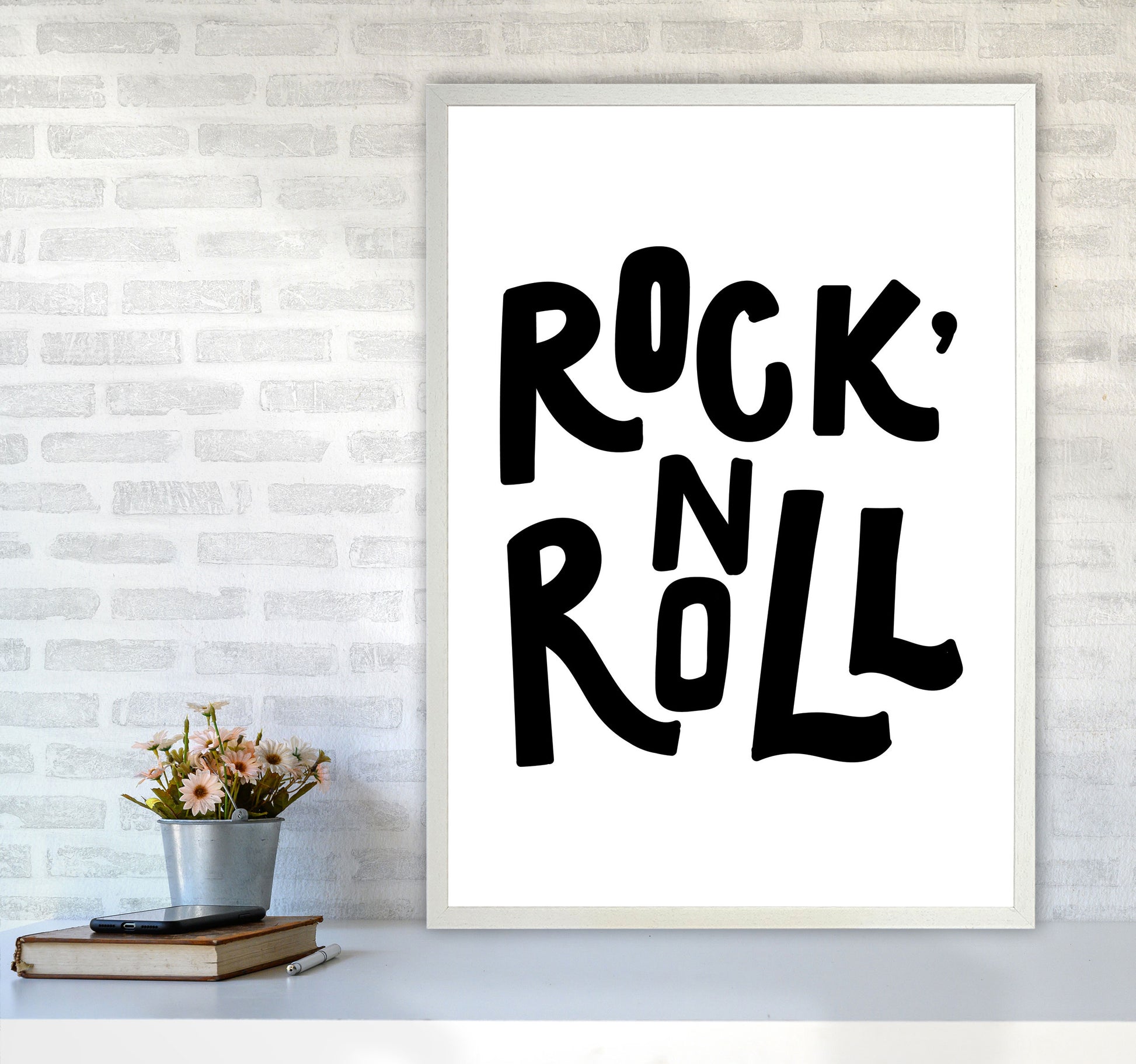 Rock &#39;N Roll Black Modern Print A1 Oak Frame