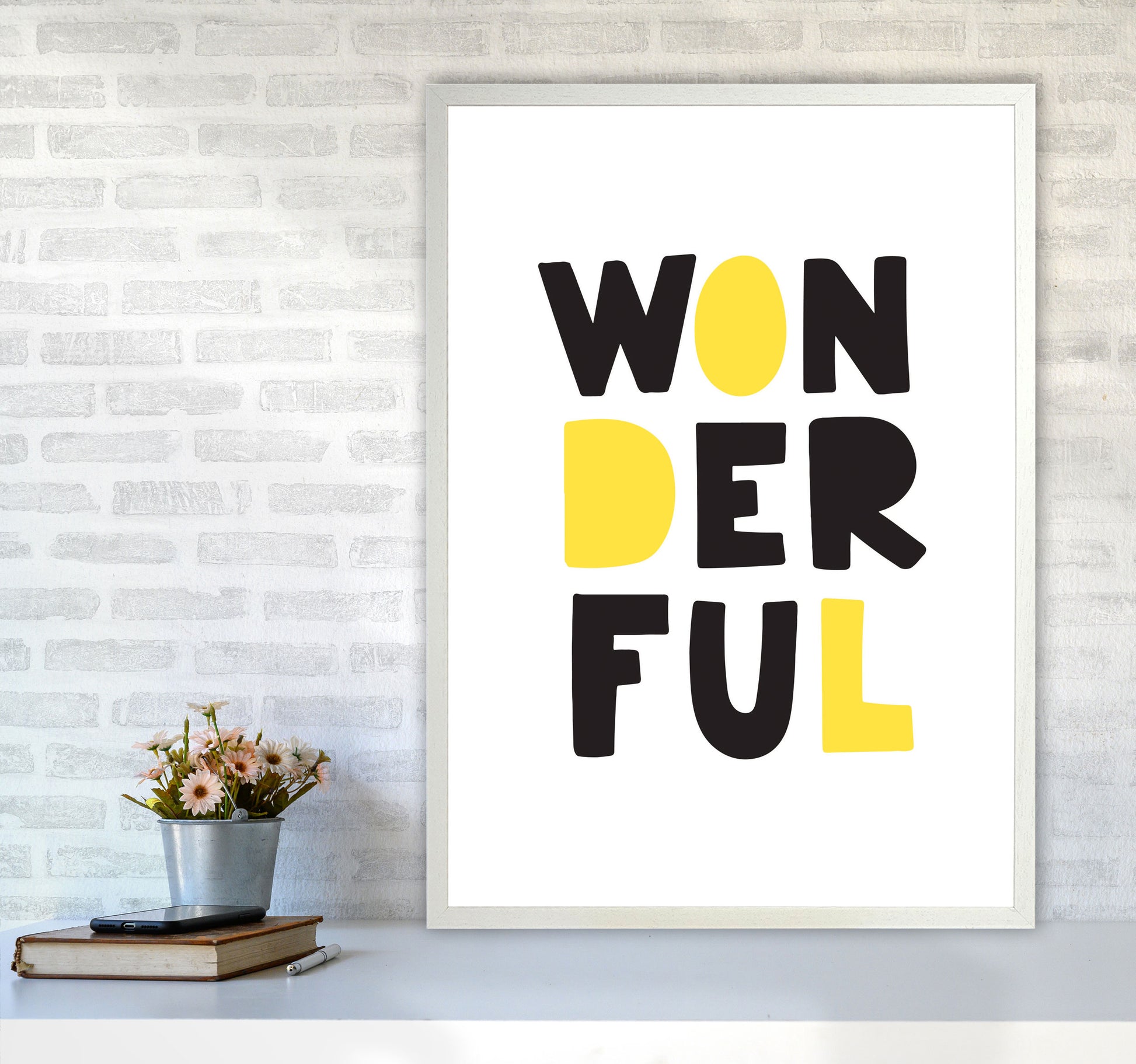 Wonderful Black And Yellow Framed Nursey Wall Art Print A1 Oak Frame