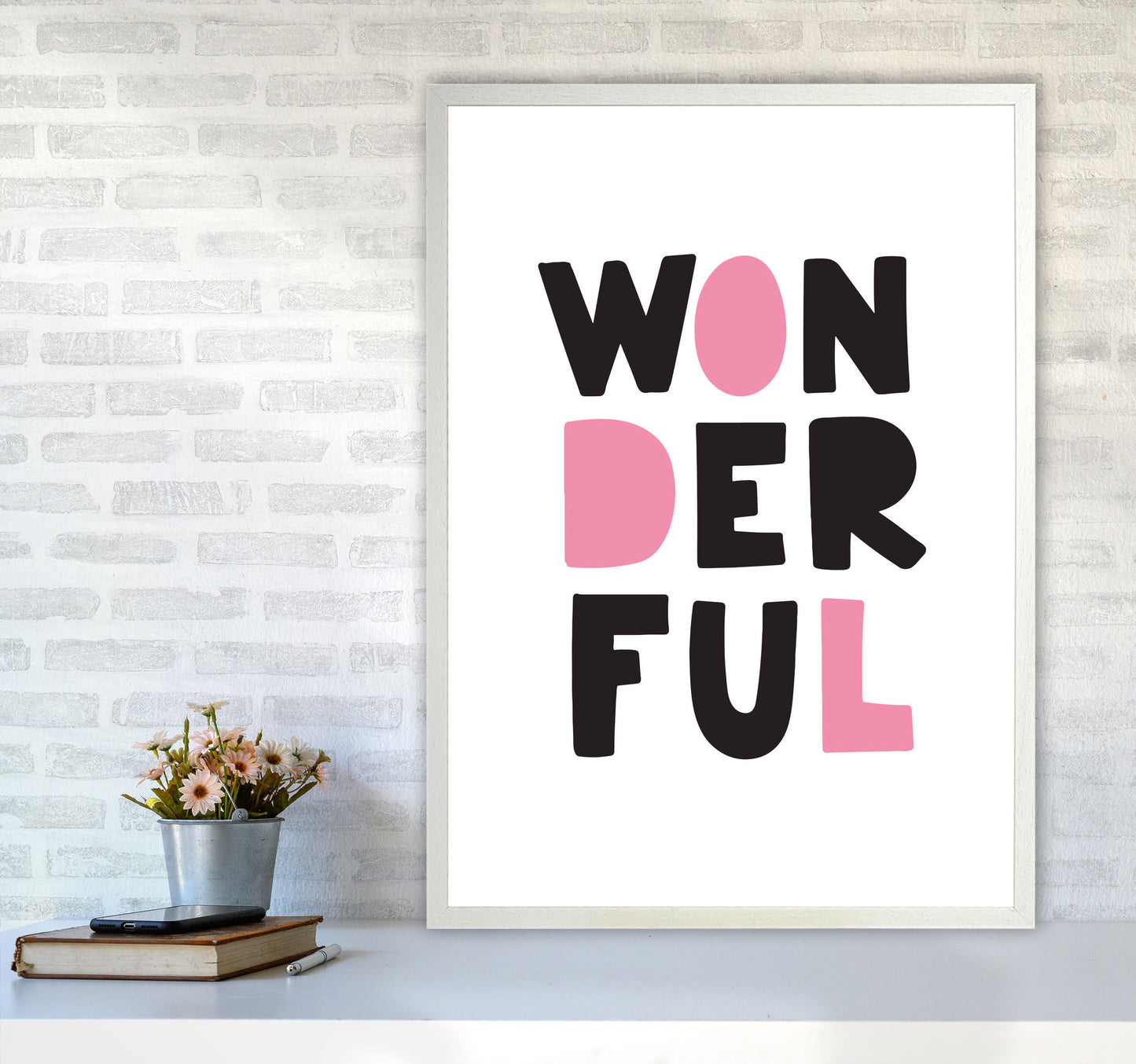 Wonderful Black And Pink Framed Nursey Wall Art Print A1 Oak Frame