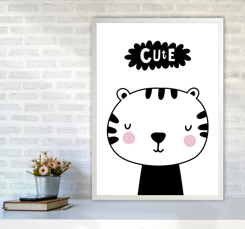 Cute Scandi Tiger Modern Print Animal Art Print A1 Oak Frame