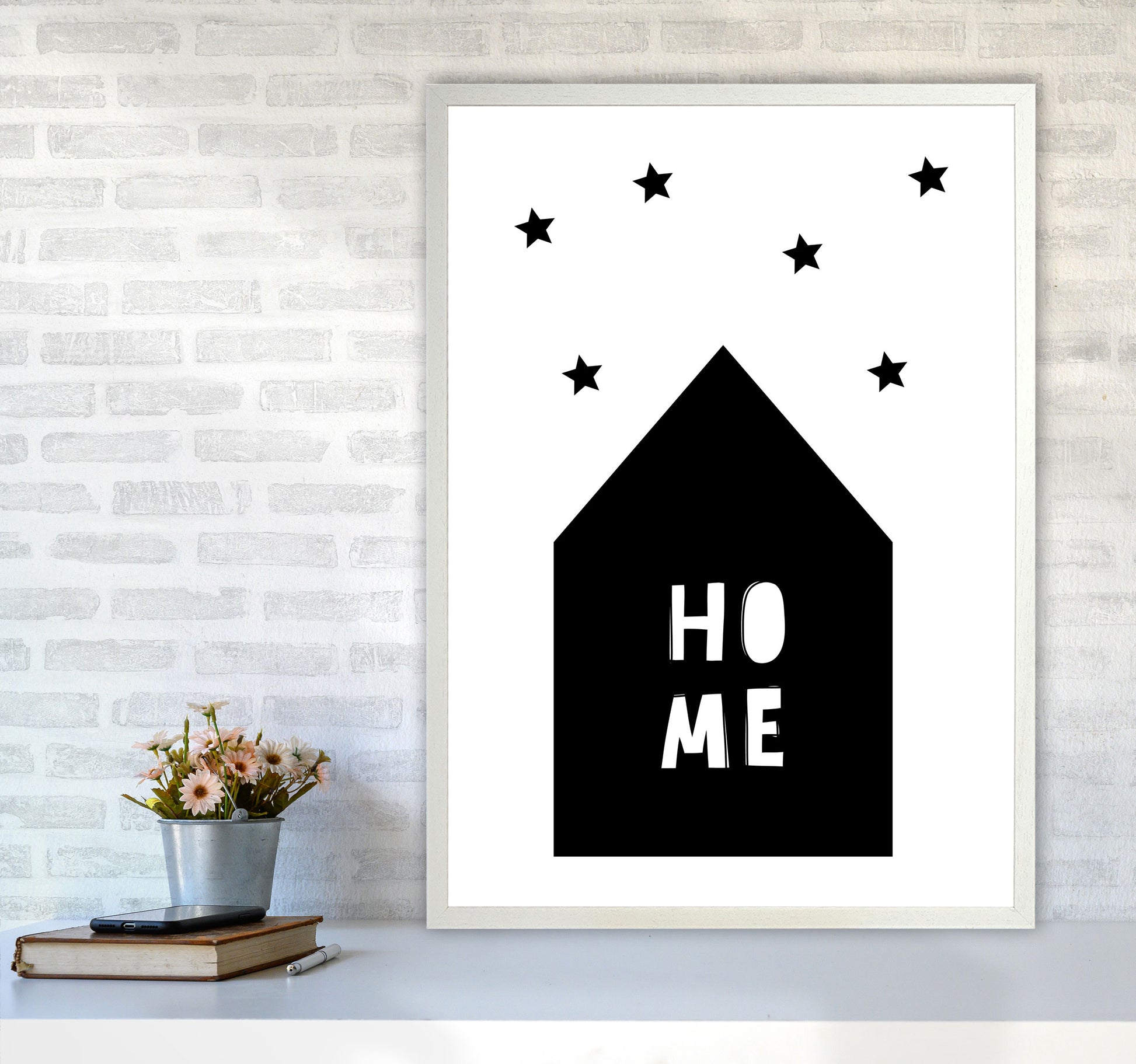 Home Scandi Framed Typography Wall Art Print A1 Oak Frame