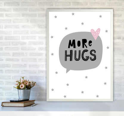 More Hugs Speech Bubble Framed Typography Wall Art Print A1 Oak Frame