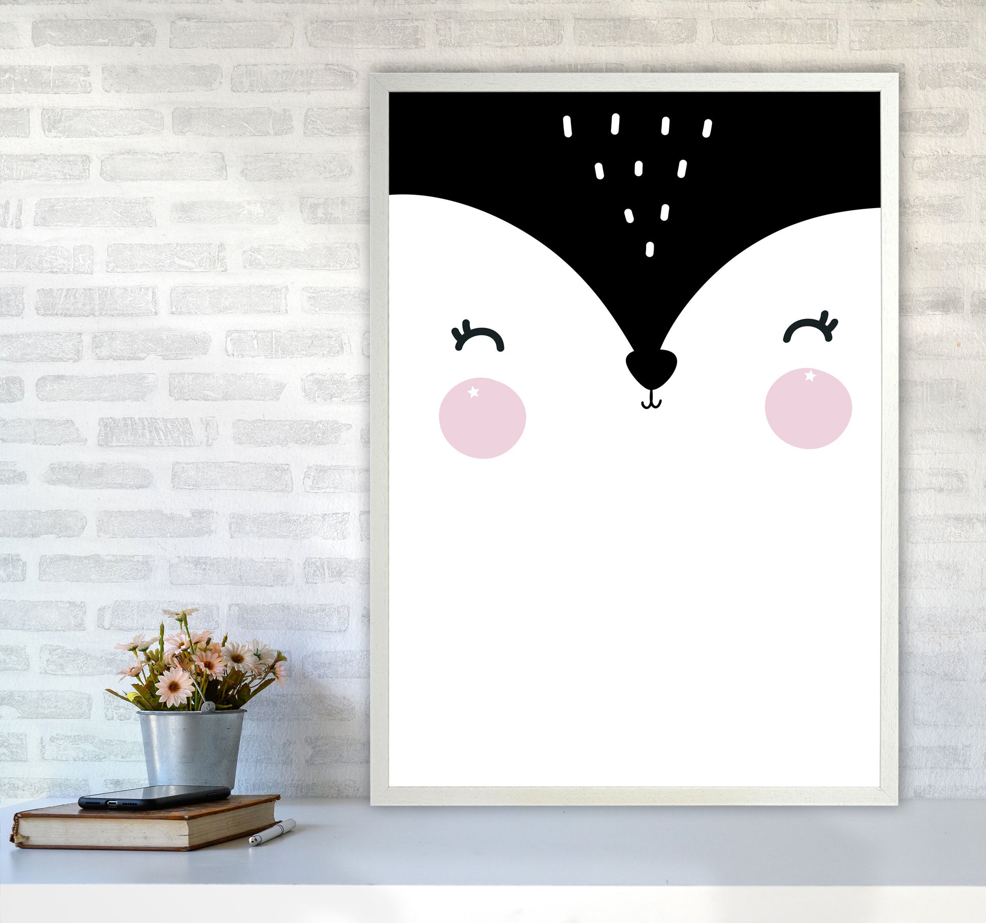 Penguin Face Scandi Modern Print A1 Oak Frame