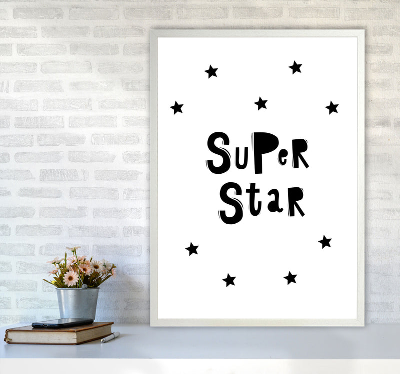 Super Star Scandi Framed Nursey Wall Art Print A1 Oak Frame