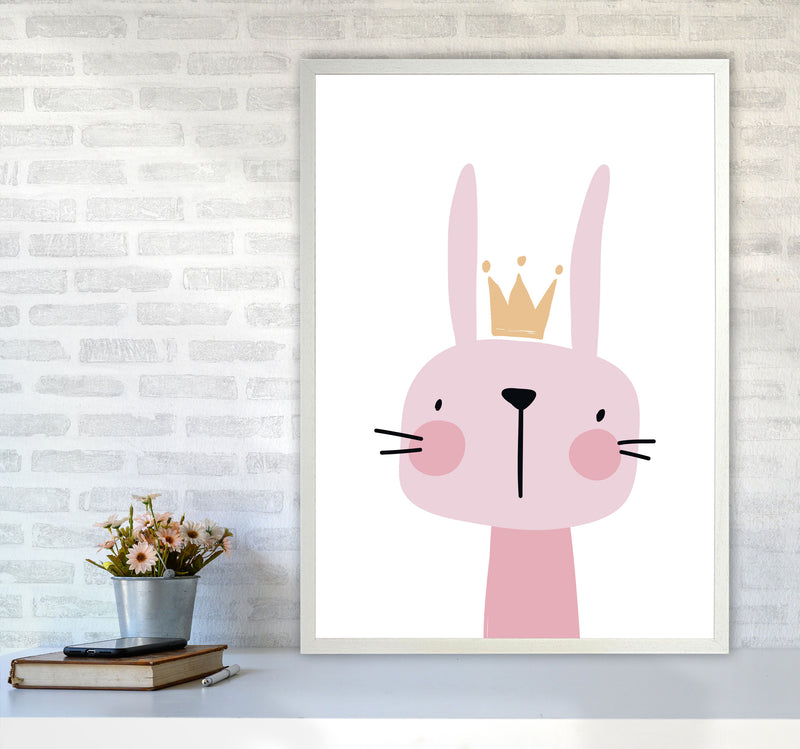 Pink Bunny Modern Print Animal Art Print A1 Oak Frame