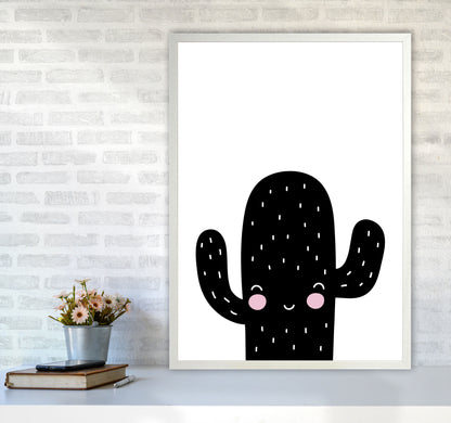 Black Scandi Cactus Modern Print, Framed Botanical & Nature Art Print A1 Oak Frame