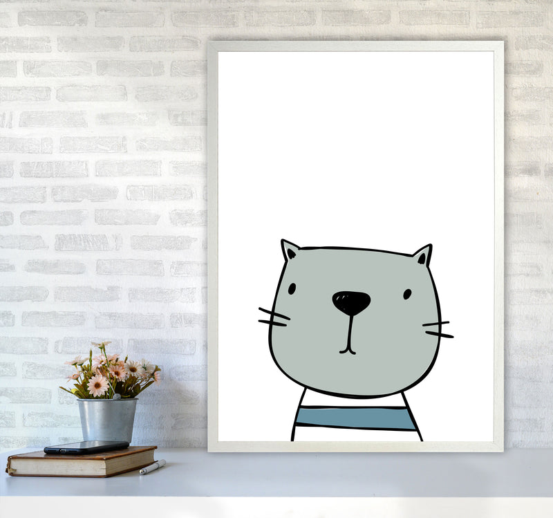 Cat Modern Print Animal Art Print A1 Oak Frame