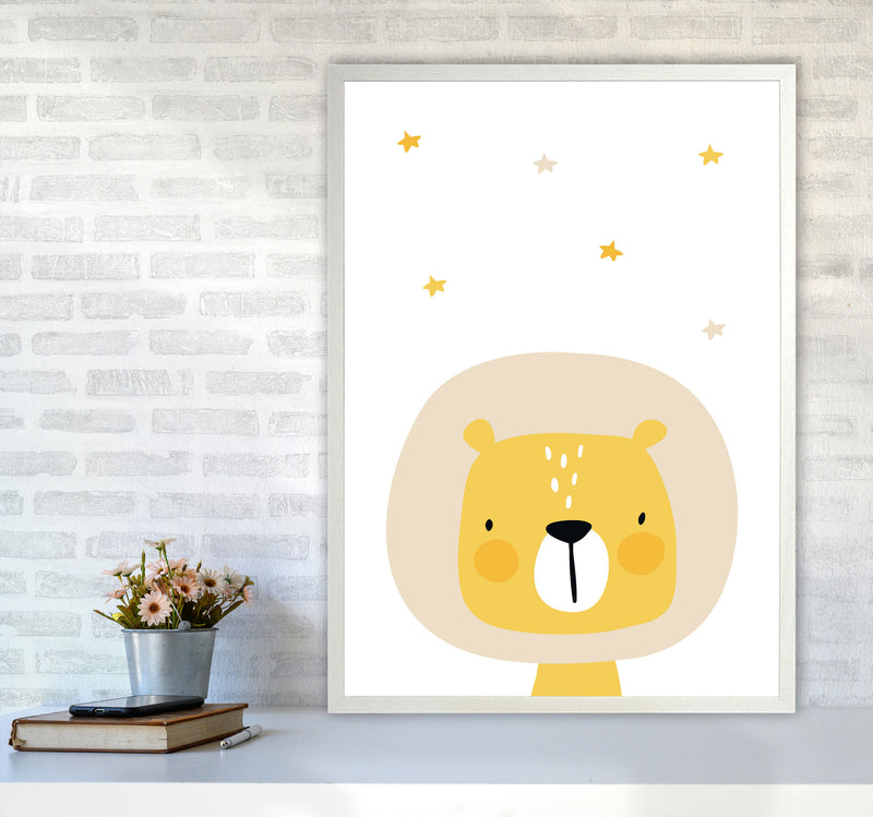 Scandi Lion And Stars Framed Nursey Wall Art Print A1 Oak Frame