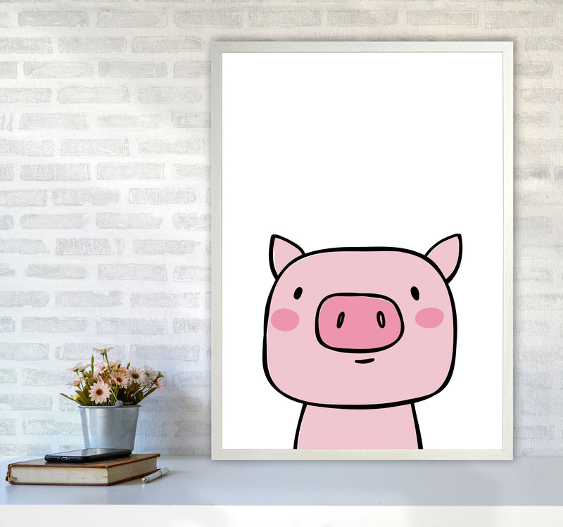 Scandi Pink Pig Framed Nursey Wall Art Print A1 Oak Frame